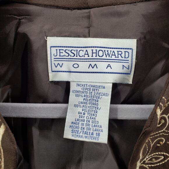 Jessica Howard New Tan Brown Faux Leather Suede 3Pcs. Jacket Pants Size 18 - Picture 11 of 12